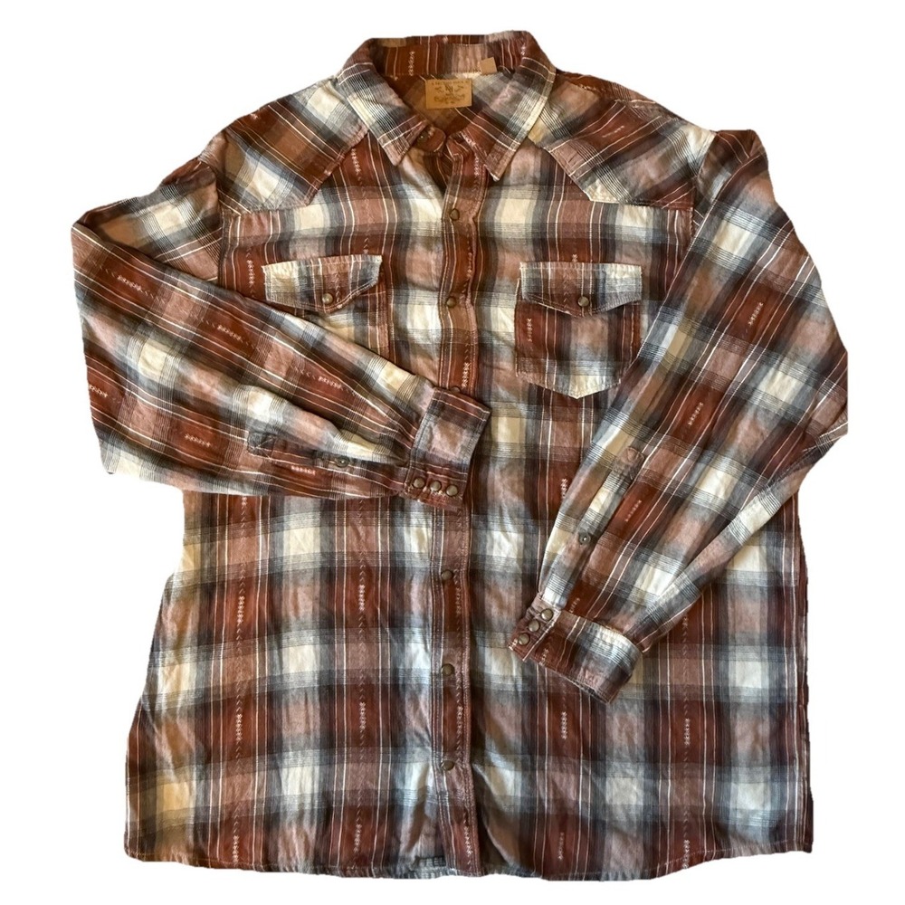 Red Head Ranch Men 2XLT Western Pearl Snap Plaid Shirt Long Sleeve Big Tall